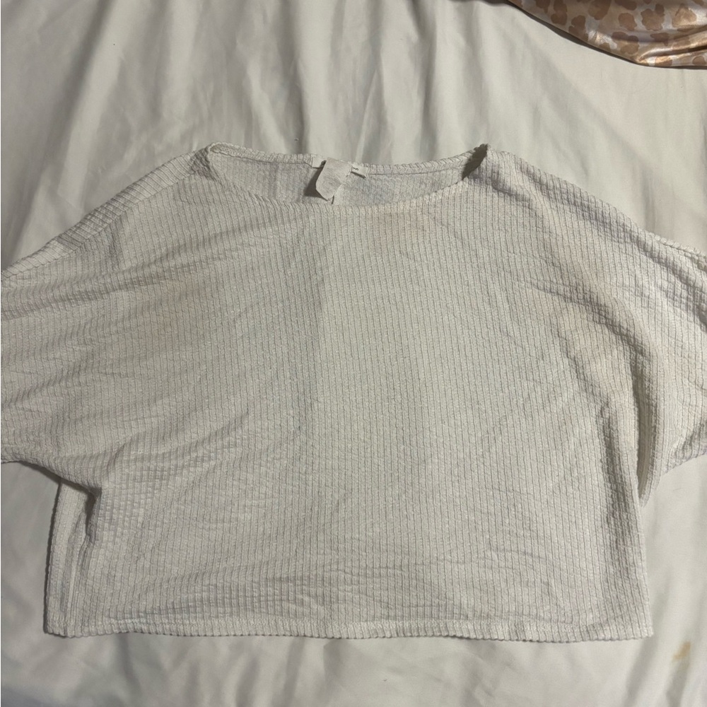 Caution To The Wind White Crop Top with Ribbed Texture